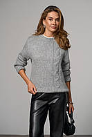 Светр жіночий вовняний з візерунком "коса" сірий
