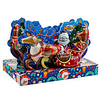 Фігурка пластикова з цукерками та сюрпризом для дівчинки та хлопчика Новорічний Санта з оленем 70г, фото 2