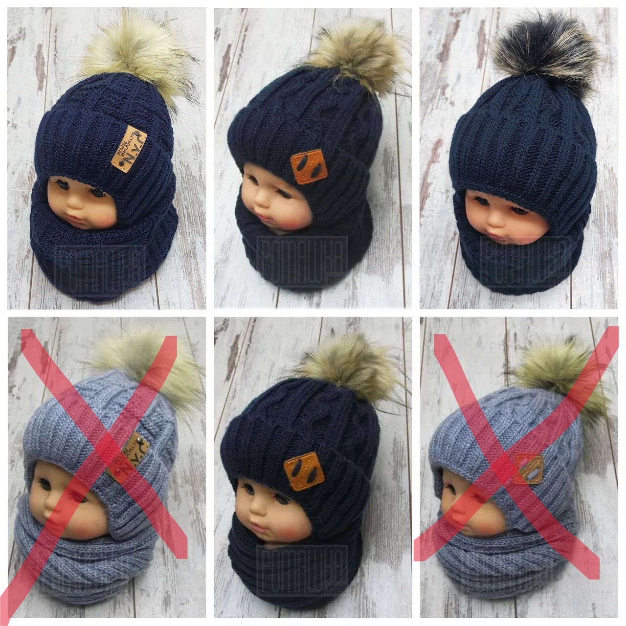 Комплект шарф/снуд + зимова в'язана шапка для дівчинки з хутряним помпоном з хутра 4548