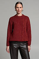 Светр жіночий вовняний з візерунком "коса" колір марсала