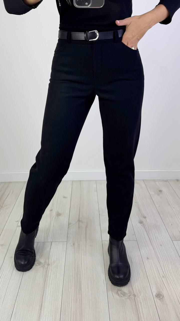 Чорні теплі жіночі вельветові штани на флісі, фото 1