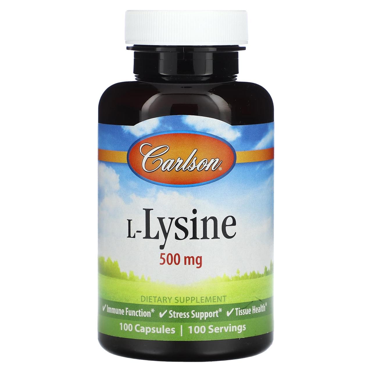 L-лізин, L-Lysine, Carlson, 500 мг, 100 капсул