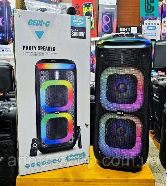 Акустична переносна Bluetooth колонка GD-2883 з радіомікрофоном 2*15" FM, USB, AUX, RGB (375*363*825 мм)