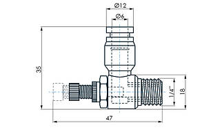 Дросель пневматичний цанговий SL6-02 з різьбою 1/4" для трубки 6 мм, фото 3