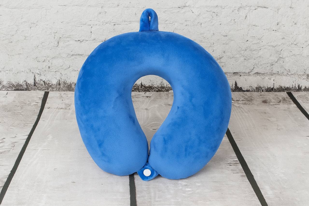 Ортопедична подушка-рогалик з пам’яттю форми Memory Foam для подорожей Блакитний, фото 1