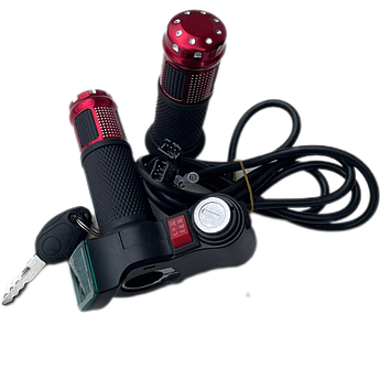 Ручка газу для електротранспорту (червона) з замком запалювання, вольтметром та кнопкою на 3 положення комплект