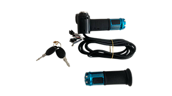 Ручка газу для електротранспорту (синій) з замком запалювання, вольтметром та кнопкою на 3 положення комплект