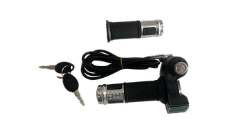 Ручка газу для електротранспорту (срібний) з замком запалювання та вольтметром комплект