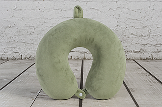 Ортопедична подушка-рогалик з пам’яттю форми Memory Foam для подорожей Оливково-сірий