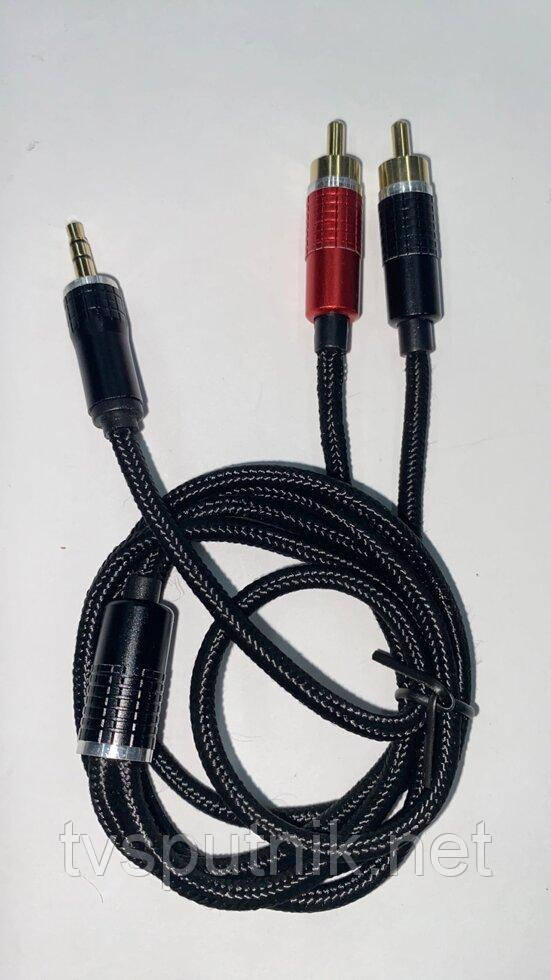 Аудіо кабель Kin KY-180 Nylon Aux 3.5 mm – 2xRCA (тюльпан) 1 метр