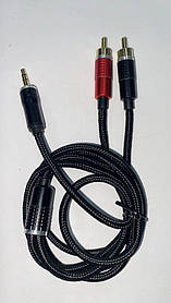 Аудіо кабель Kin KY-180 Nylon Aux 3.5 mm – 2xRCA (тюльпан) 1 метр