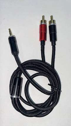 Аудіо кабель Kin KY-180 Nylon Aux 3.5 mm – 2xRCA (тюльпан) 1 метр, фото 1