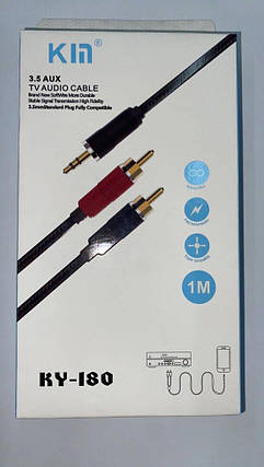 Аудіо кабель Kin KY-180 Nylon Aux 3.5 mm – 2xRCA (тюльпан) 1 метр, фото 3