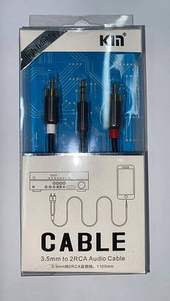 Аудіо кабель KIN KY-142 Aux 3.5 mm – 2xRCA (тюльпан) 1 метр, фото 2