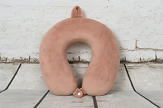 Ортопедична подушка-рогалик з пам’яттю форми Memory Foam для подорожей Бежево-рожевий