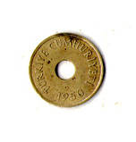 Туреччина 1 куруш 1950 рік Латунь, 2.25g, ø 18.2mm №558, фото 2