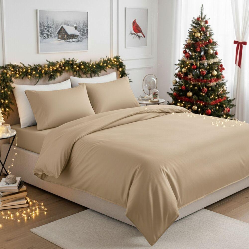 Комплект постільної білизни IDEIA полуторний 145х215 сатин бавовна преміум беж, фото 1