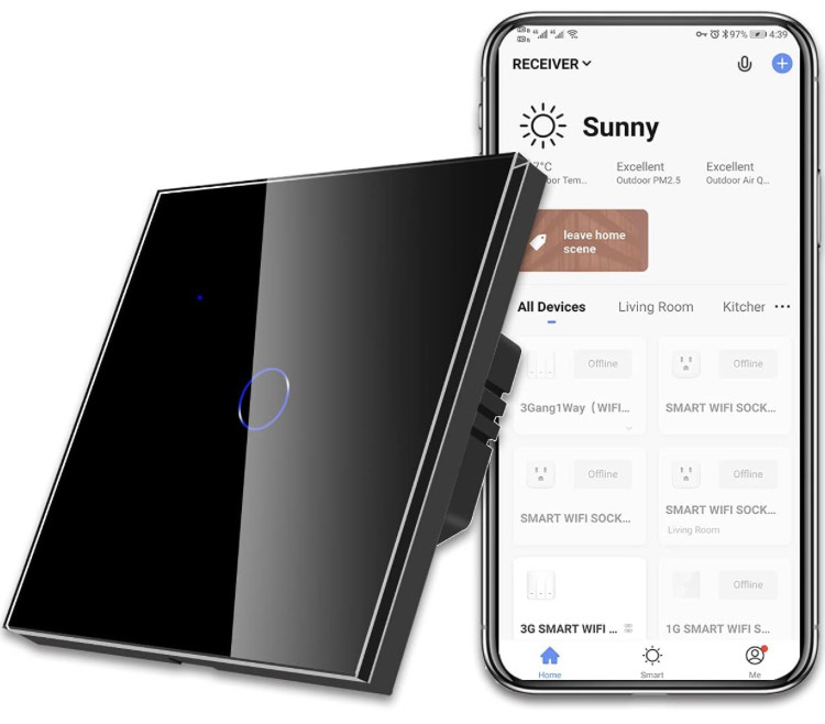 CNBINGO Smart Touch Light Switch, один перемикач Wi-Fi зі світлодіодною підсвіткою, фото 1