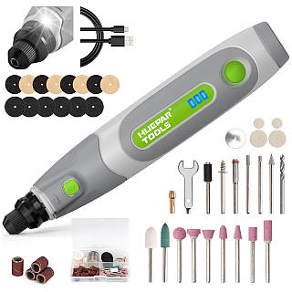 Міні гравер Huepar RT4 Pro акумуляторний, 98 аксесуарів, USB-C, 3 швидкості, LED