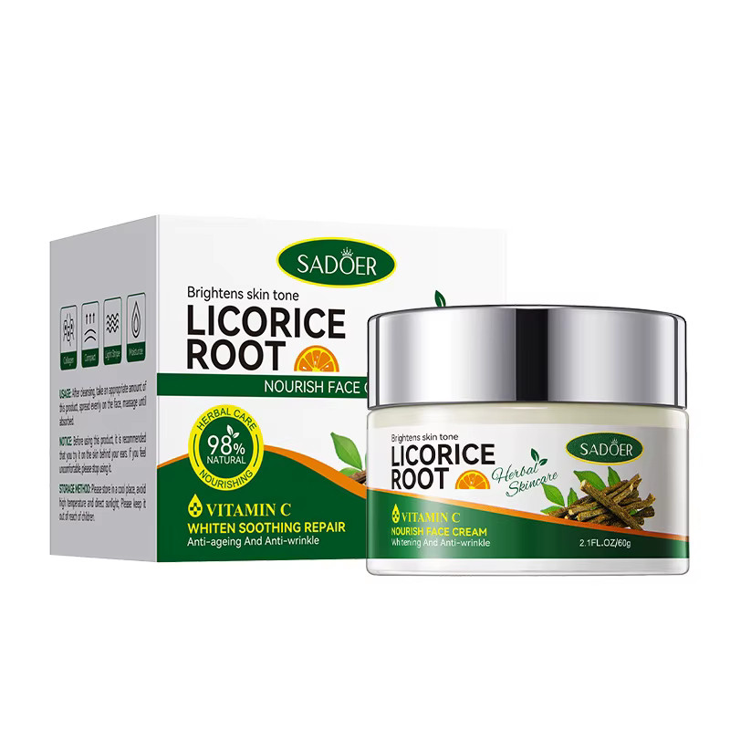 Крем для обличчя омолоджуючий, освітлюючий та зволожуючий SADOER Licorice Root + Vitamin C 60 г, фото 1