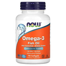 Омега-3, 1000 мг, 180 EPA - 120 DHA, Omega-3 Fish Oil, Now Foods, 90 гелевих капсул