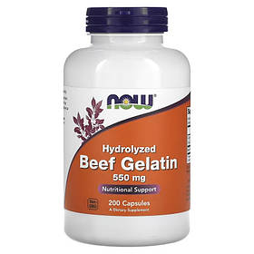 Гідролізований яловичий желатин, 550 мг, Hydrolyzed Beef Gelatin, Now Foods, 200 капсул