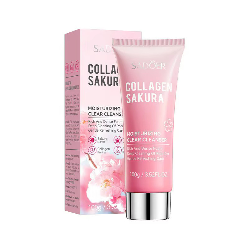 Пінка очищувальна та живильна для шкіри обличчя SADOER Collagen Sakura 100 г, фото 1