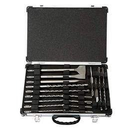 Набір свердл і зубил 17шт для перфоратора відбійного молотка SDS-Plus, кейс - оригінал