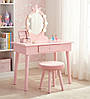 Туалетний столик з дзеркалом, табуретом і LED підсвіткою Bonro B-084 рожевий (косметичний стіл для макіяжу), фото 9