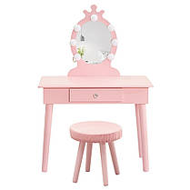 Туалетний столик з дзеркалом, табуретом і LED підсвіткою Bonro B-084 рожевий (косметичний стіл для макіяжу), фото 3