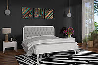 Полуторная кровать Mebigrand Токио белая из сосны с мягким изголовьем для спальни 120х200 см с ламелями