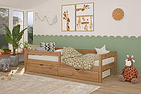 Ліжко дитяче Mebigrand Атланта з бортиками та ящиками для дитини світлий горіх 80х190 см із сосни