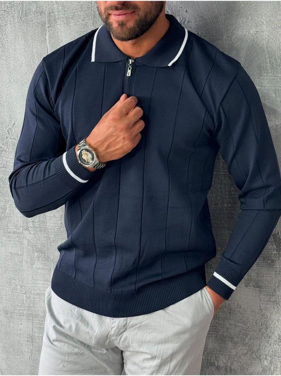 Джемпер чоловічий з коміром old money | Кофта чоловіча із замком під шию Туреччина, фото 1