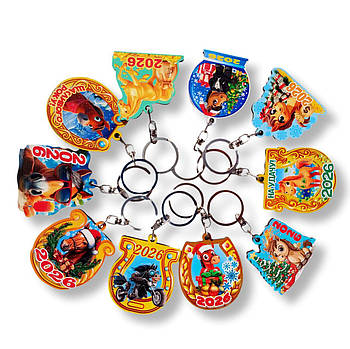 Брелоки деревяні  двосторонні з символом 2026 року Коня 5*6 см