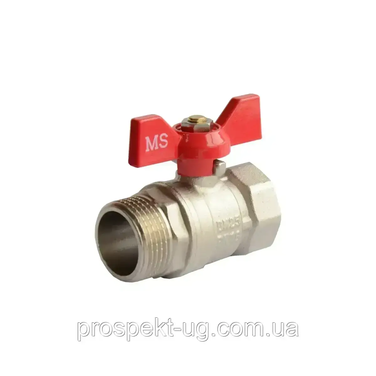 Кран кульовий латунний нікельований 1" (Ду25) ВЗ ручка метелик Ру16 MS, фото 1