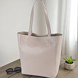 Велика жіноча сумка шоппер на плече бежева містка з екошкіри, фото 6