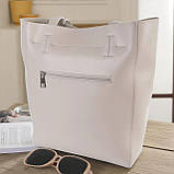 Велика жіноча сумка шоппер на плече бежева містка з екошкіри, фото 3