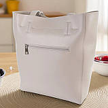 Велика жіноча сумка шоппер на плече бежева містка з екошкіри, фото 5