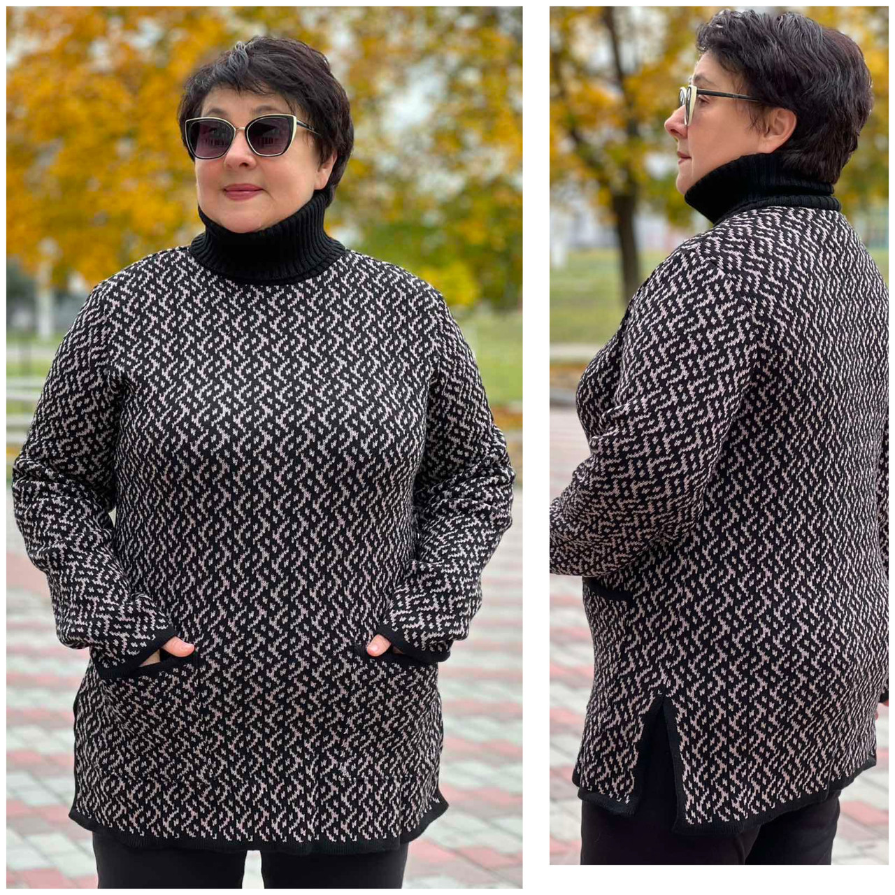 Жіночий светр-туніка під горло зимовий в'язаний теплий бежевий (з 50 по 64 розмір)