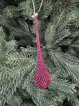 Новорічна ялинкова блискуча іграшка Крапля бордового кольору 14,5*3,5 см, підвіска на ялинку