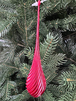 Новорічна ялинкова іграшка Крапля червоного кольору 14,5*3,5 см, підвіска на ялинку