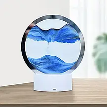 Пісочний годинник 3D зі світлодіодною RGB-підсвіткою на підставці 7 режимів підсвітка Синій, нічник рухомий пісок, фото 4