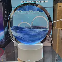 Пісочний годинник 3D зі світлодіодною RGB-підсвіткою на підставці 7 режимів підсвітка Синій, нічник рухомий пісок, фото 5