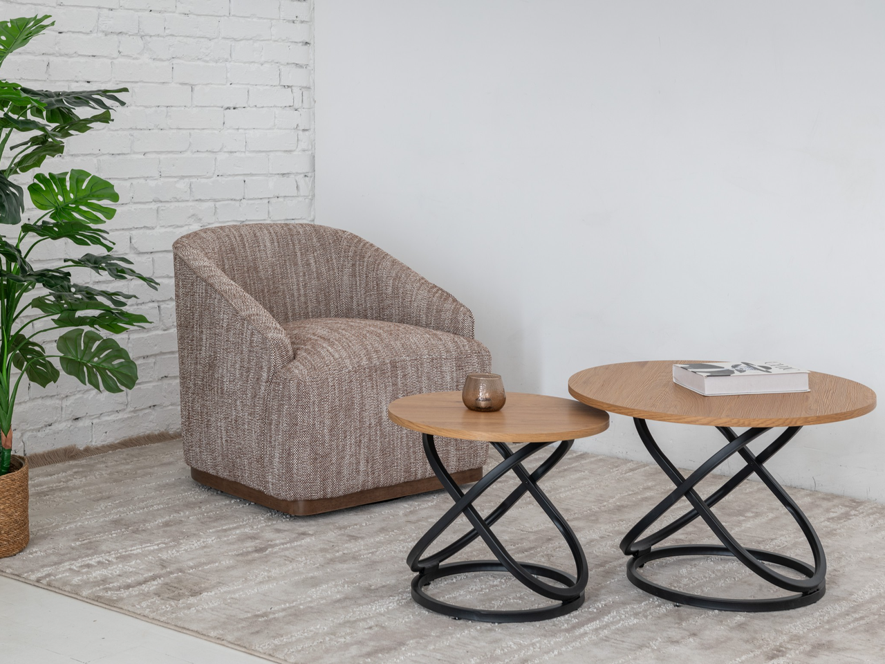 Комплект журнальних столів CT-55 Лівіо дуб + чорний, фото 1