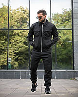 Чоловічий чорний спортивний костюм на флісі, осінній чорний костюм тринитка, чоловічий зимовий костюм на блискавці, ewy bka smt