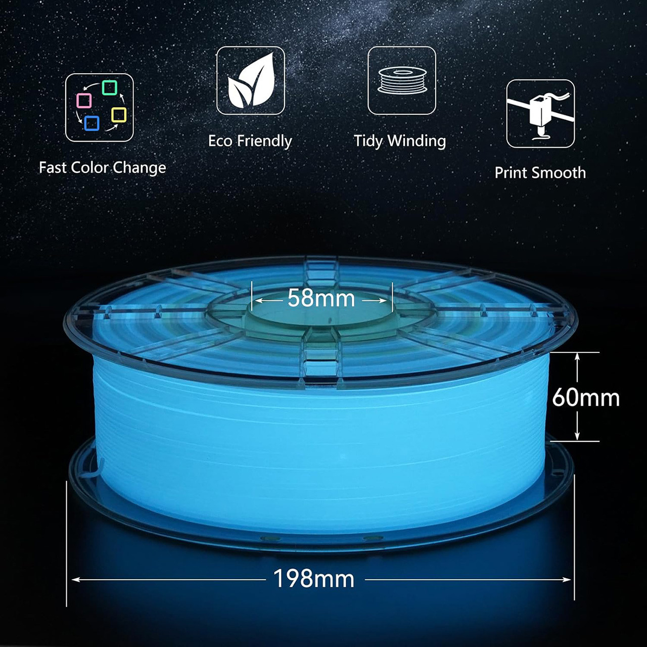 Пластик філамент для 3D-друку KINGROON PLA Glow In the Dark WHITE Filament 1.75mm, 1kg