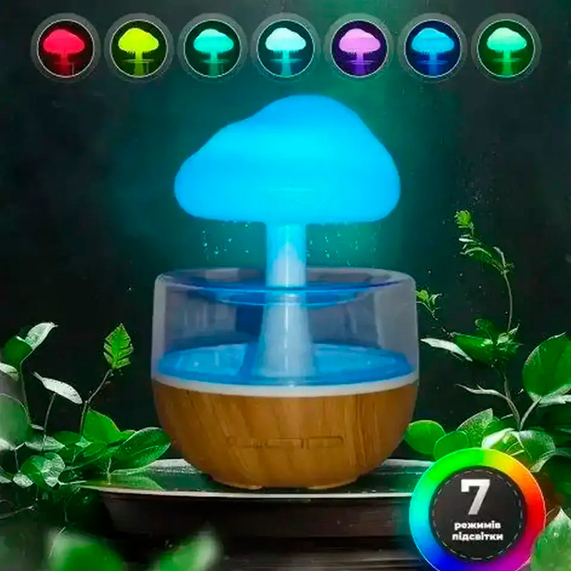 Нічник зволожувач у формі гриба з ефектом дощу та підсвіткою Cloud Rain Humidifier, фото 1