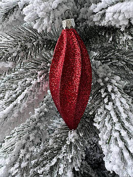 Новорічна ялинкова блискуча іграшка червоного кольору 13,5 * 5 см, підвіска на ялинку