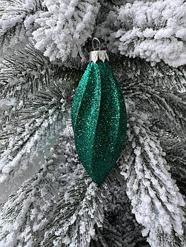 Новорічна ялинкова блискуча іграшка зеленого кольору 13,5 * 5 см, підвіска на ялинку