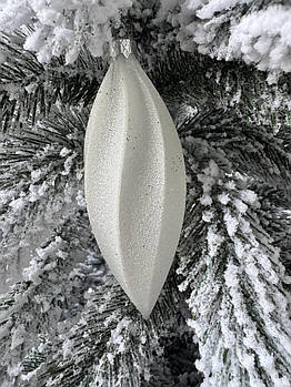 Новорічна ялинкова блискуча іграшка білого кольору 13,5 * 5 см, підвіска на ялинку